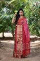 Red and rani pink maheshwari silk bandhani saree
