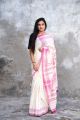 White and pink kala cotton saree