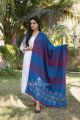 Pure blue designer shawl with flower motif