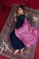 Indigo Blue Bandhani  and pink Batik Fusion Saree