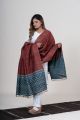 Dual-Tone Red & Blue Merino Wool Kutch Shawl with Tussar Silk Border