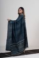 Indigo Merino Wool Kutch Handloom Shawl with Intricate Tussar Motifs