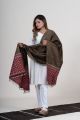 Brown & Red Kutch Merino Wool Shawl with Tussar Silk Woven Borders