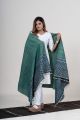 Sage Green & Blue Dual-Color Merino Wool Kutch Shawl with Tussar Borders