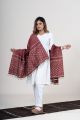 Burgundy Merino Wool Handwoven Kutch Shawl with Tussar Silk Detailing