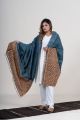 Blue & Rust Merino Wool Kutch Handwoven Shawl with Tussar Silk Embellished Edges