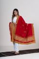 Red Traditional Chomukh Shawl with Kutch Weaving Details