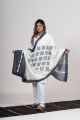 Black & White Kutch Handwoven Shawl with Center Butta & Mirror Embroidery