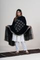 Black & White Kutch Handwoven Shawl with Center Butta & Corner Mirror Motifs