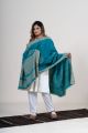 Firozi Kutch Woolen Shawl with Artistic Corner Mirrors & Center Buttas