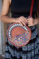 Stylish Ethnic Kutch Embroidery Round Sling Bags with Leather and Sea Shells