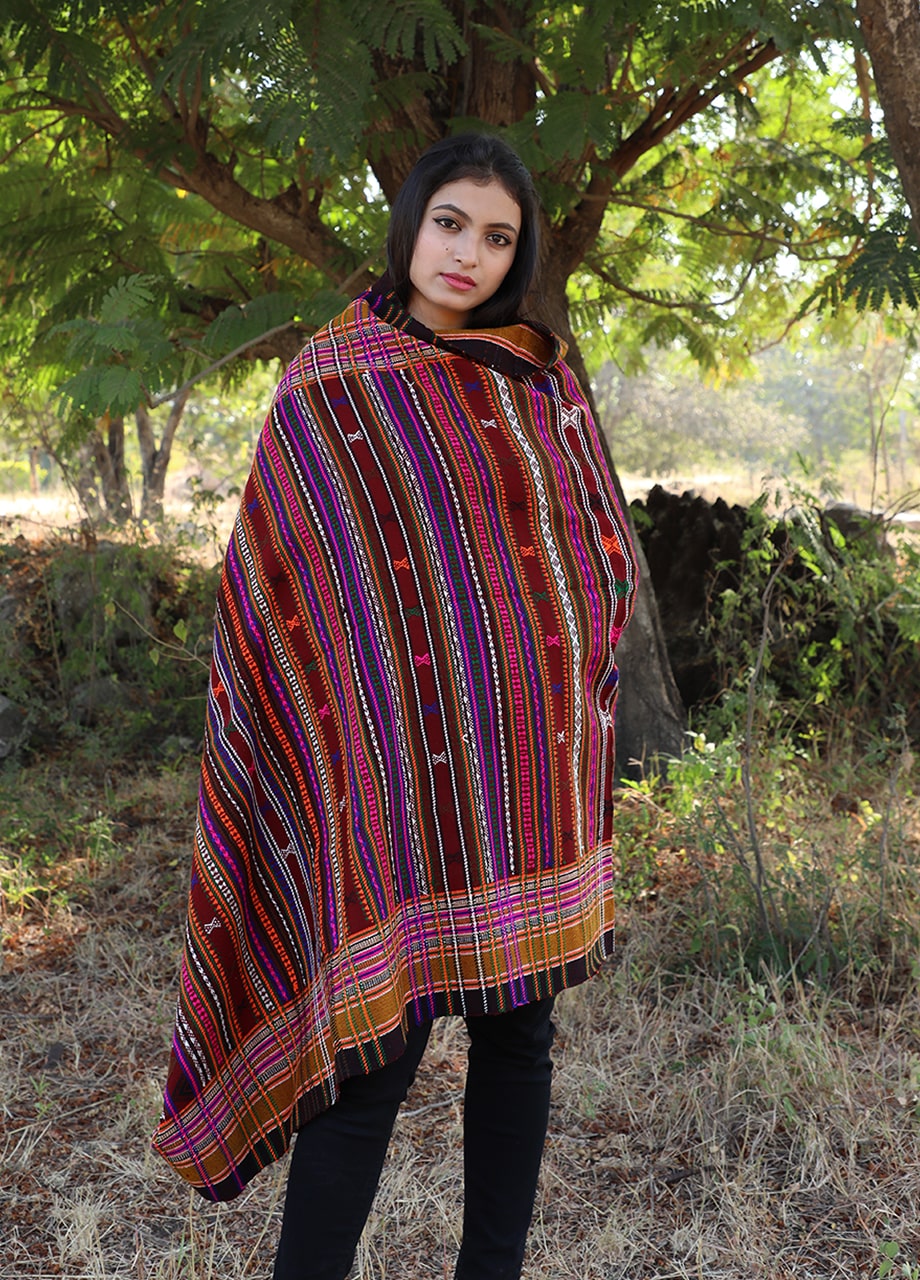 Brown  Kutchi Handcrafted Woolen Shawl for Winter