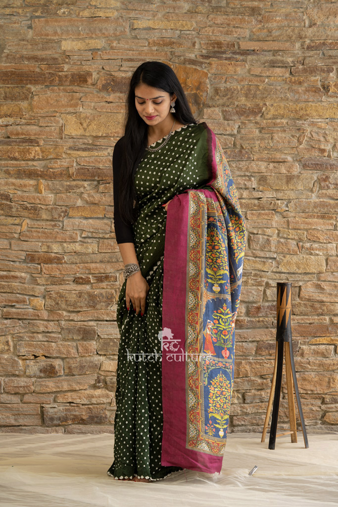 Chiniya Silk Bandhni with Pichwai Print Saree