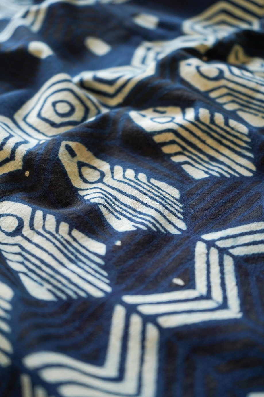 Blue and white ajrakh block print dye cotton fabric