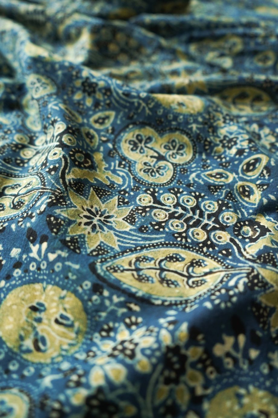Sky blue ajrakh block print dye cotton fabric