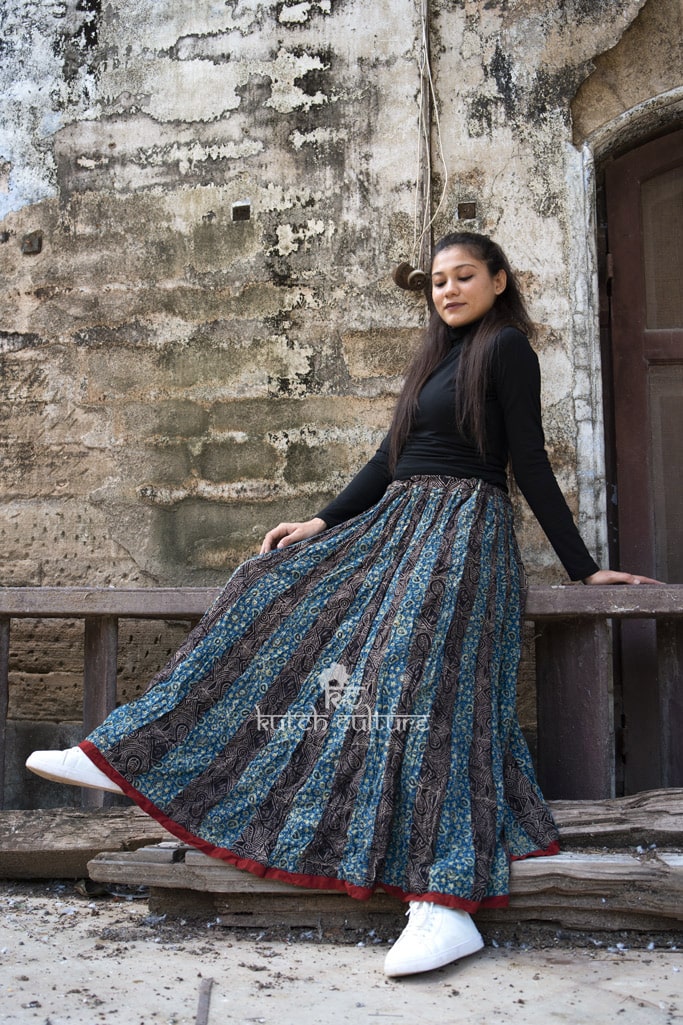 Indigo/Black Cotton Ajrakh Skirt
