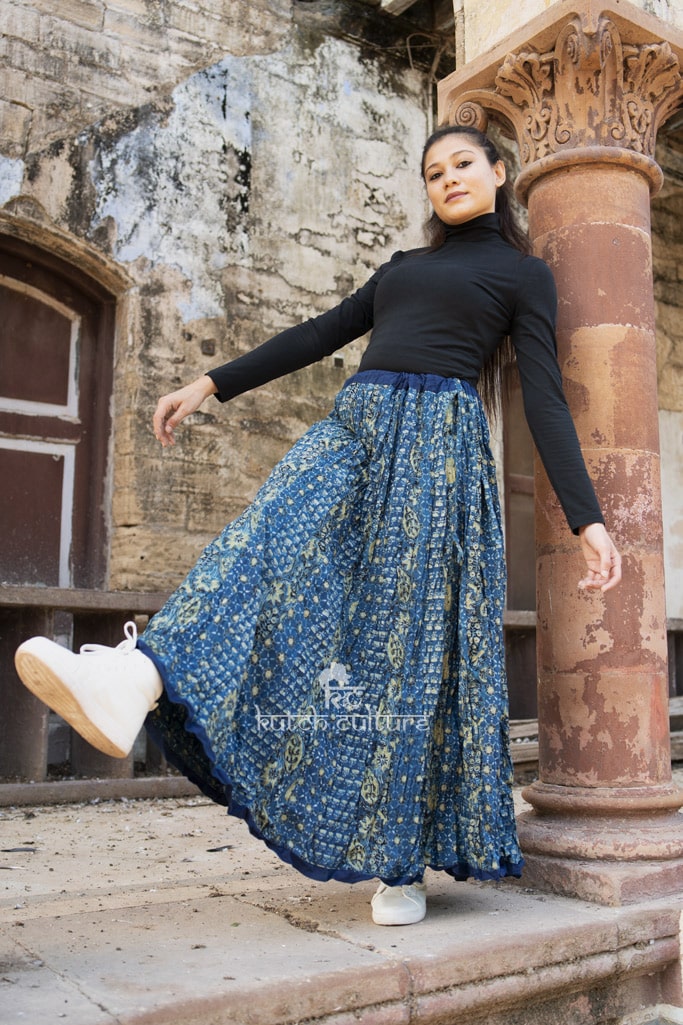 Indigo Cotton Ajrakh Skirt