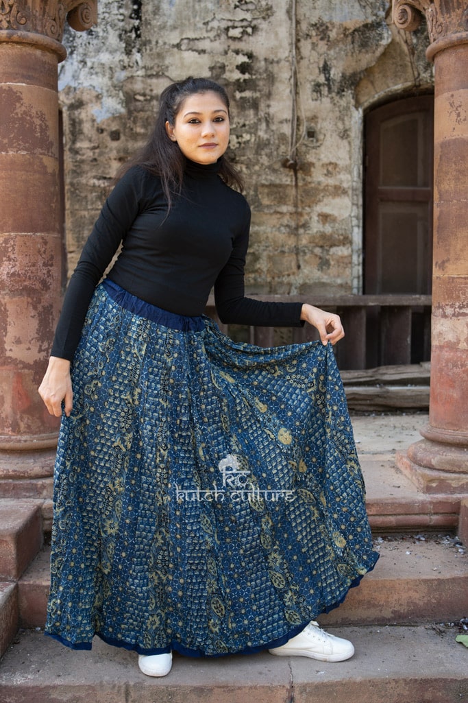 Indigo Cotton Ajrakh Skirt
