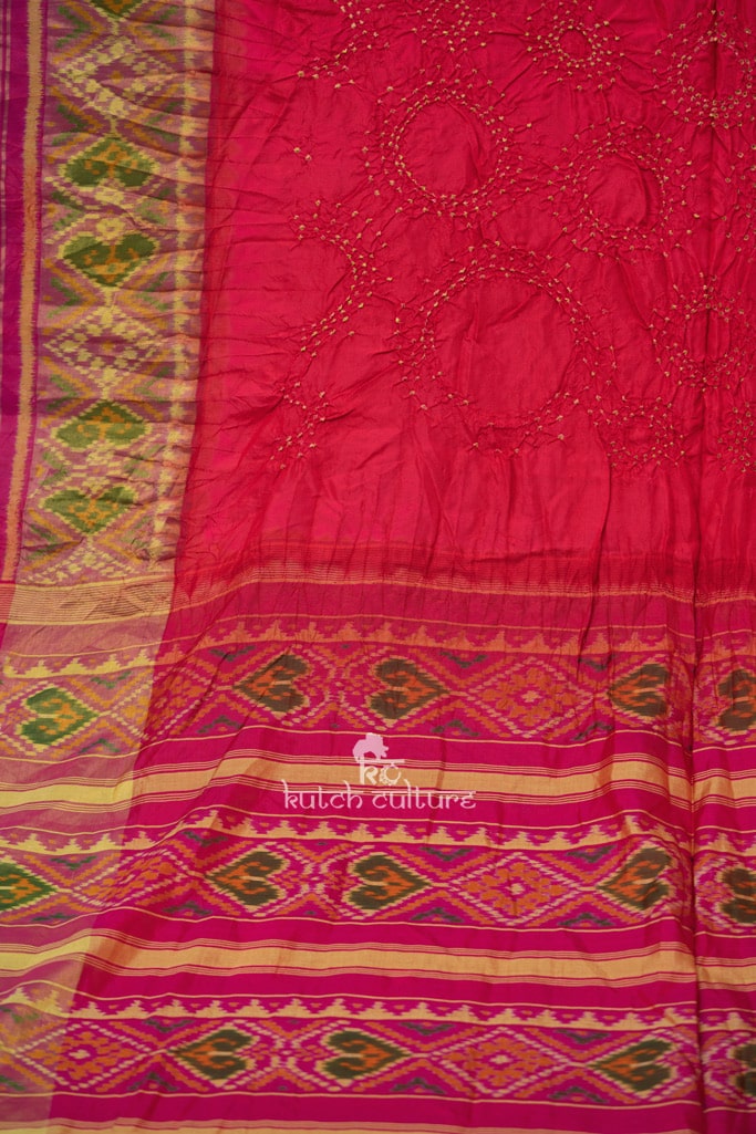 Jashn-Pure Silk Patola with Bandhni saree Peach/Pink