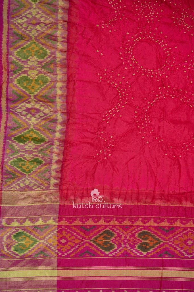 Jashn-Pure Silk Patola with Bandhni saree Peach/Pink