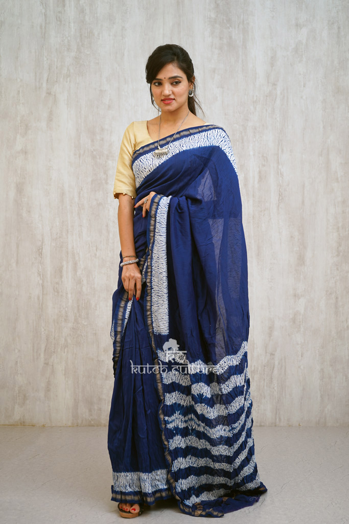 Chanderi silk shibori saree – Indigo Blue