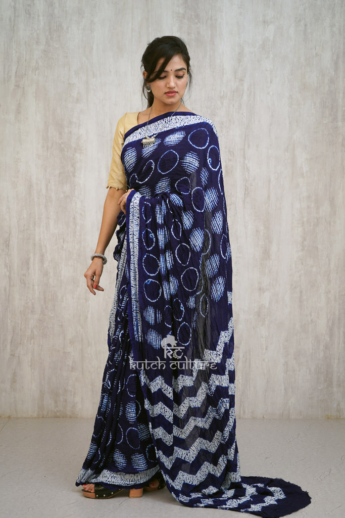 Cotton silk Shibori saree- Indigo Blue