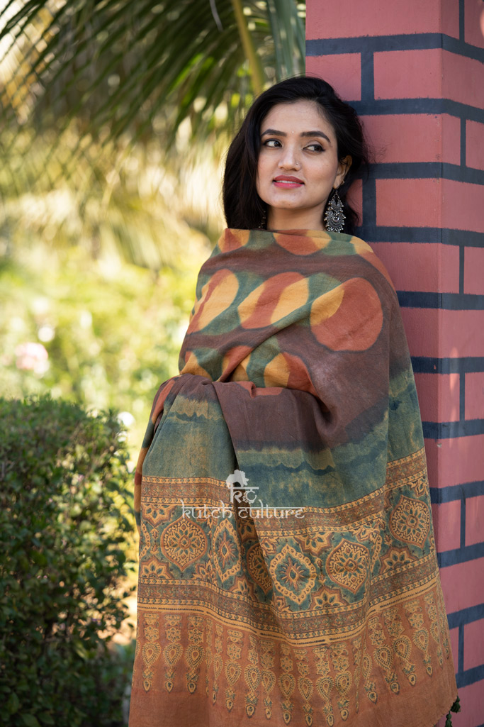 Multi color ajrakh shawl