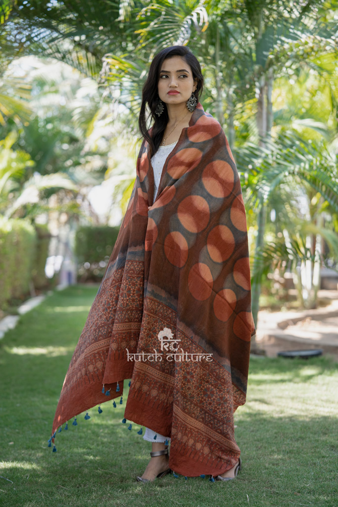 Maroon hand woven ajrakh shawl