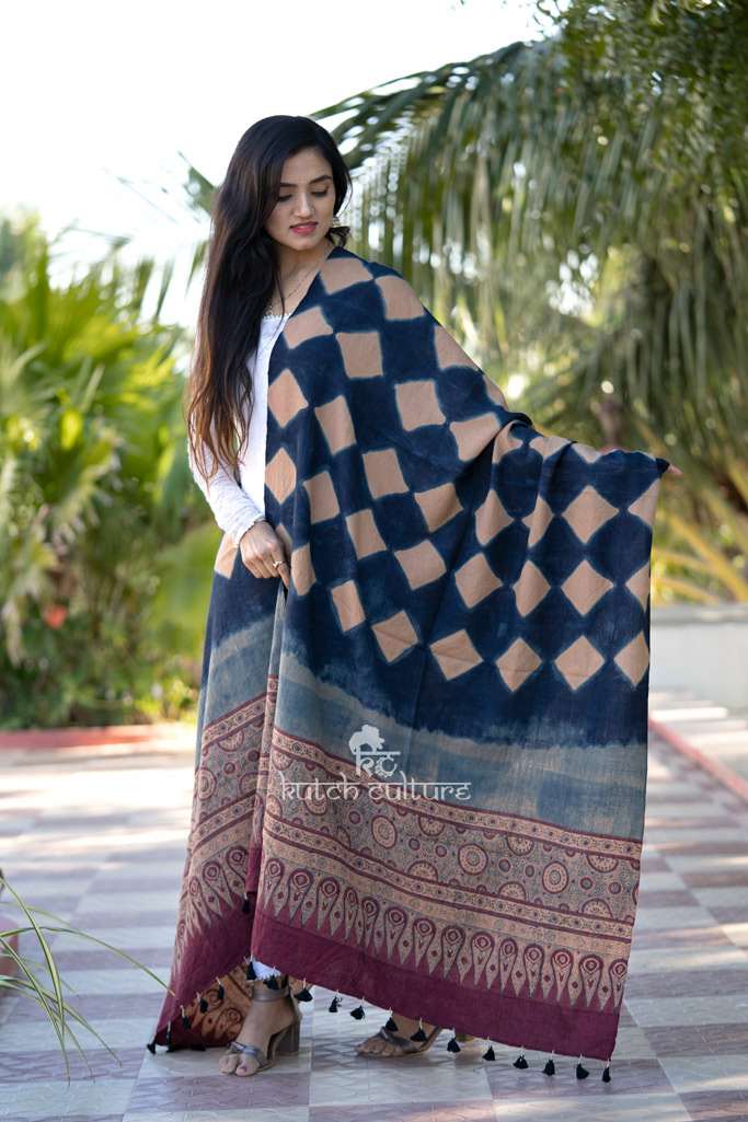 Hand woven ajrakh winter shawl