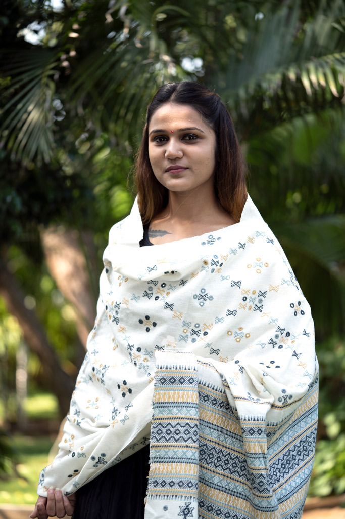 Designer kutchi embroidered pastel shawl
