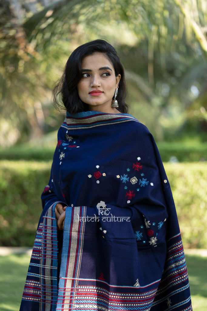 Dark blue hand crafted woolen shawl