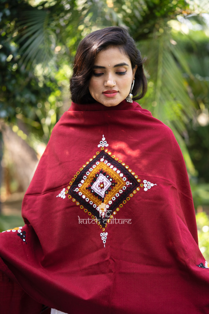 Red designer handwoven wedding shawl