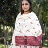 white and Maroon handwoven winter shawl