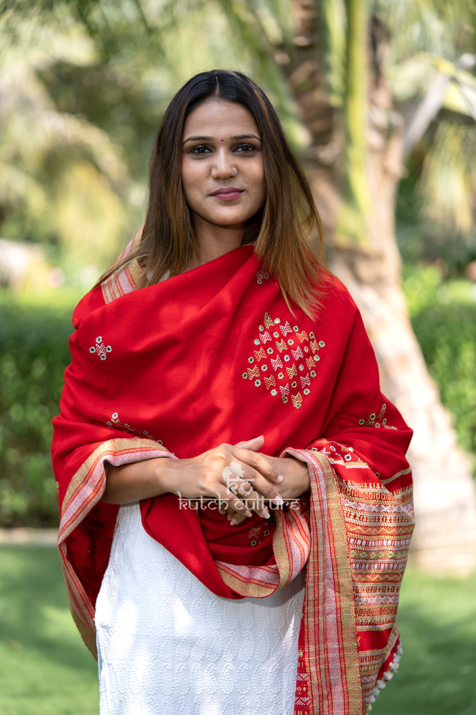 Red designer bridal shawl