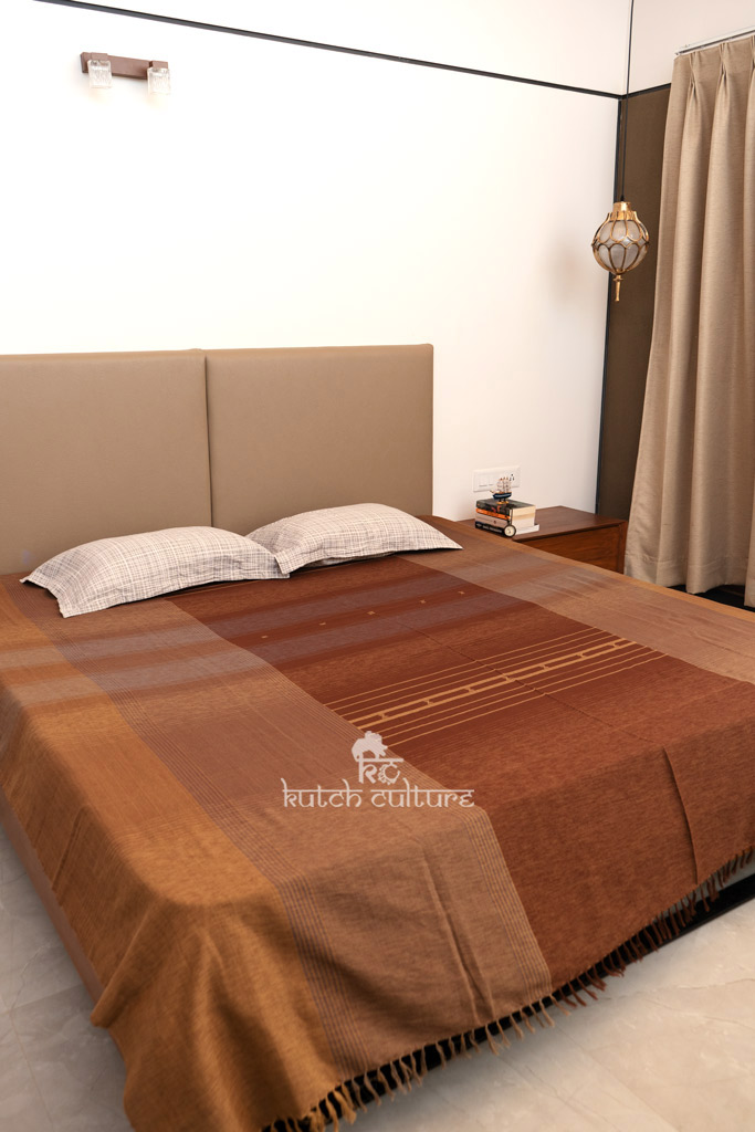Brown With Musterd Cotton Hand Weaving Bedsheet