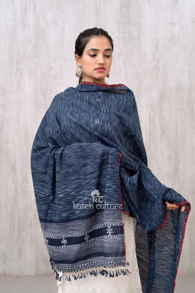 Blue Kala Cotton Kutch Hand Weaving Dupatta