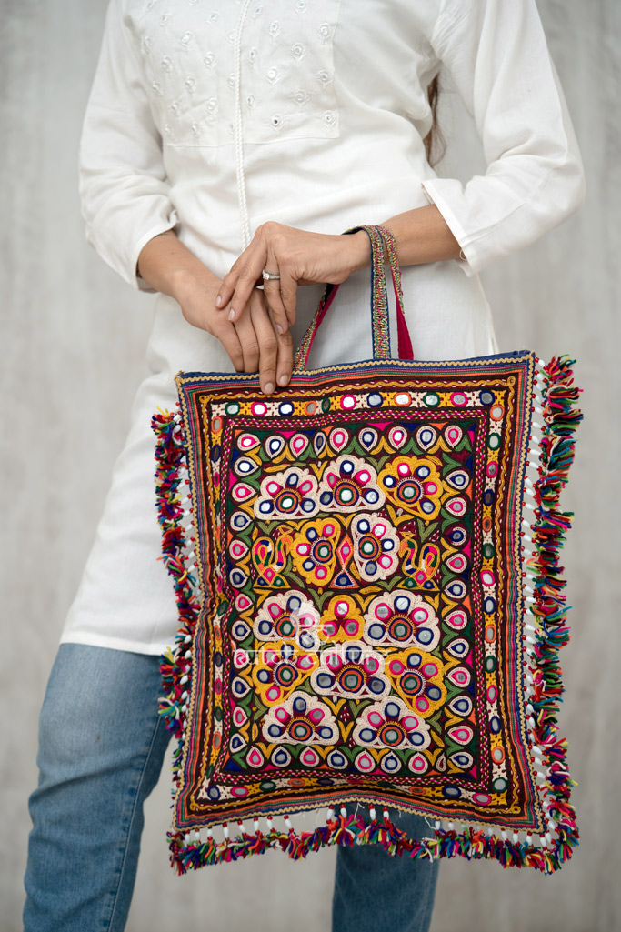Multi color thread kutchi Embroidary bag