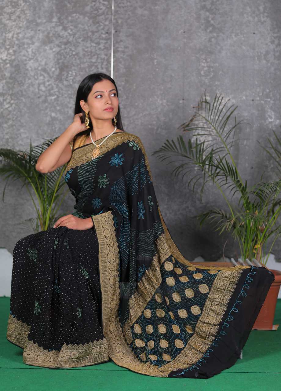 Georgette Bandhni ith Banarasi Exclusive Saree