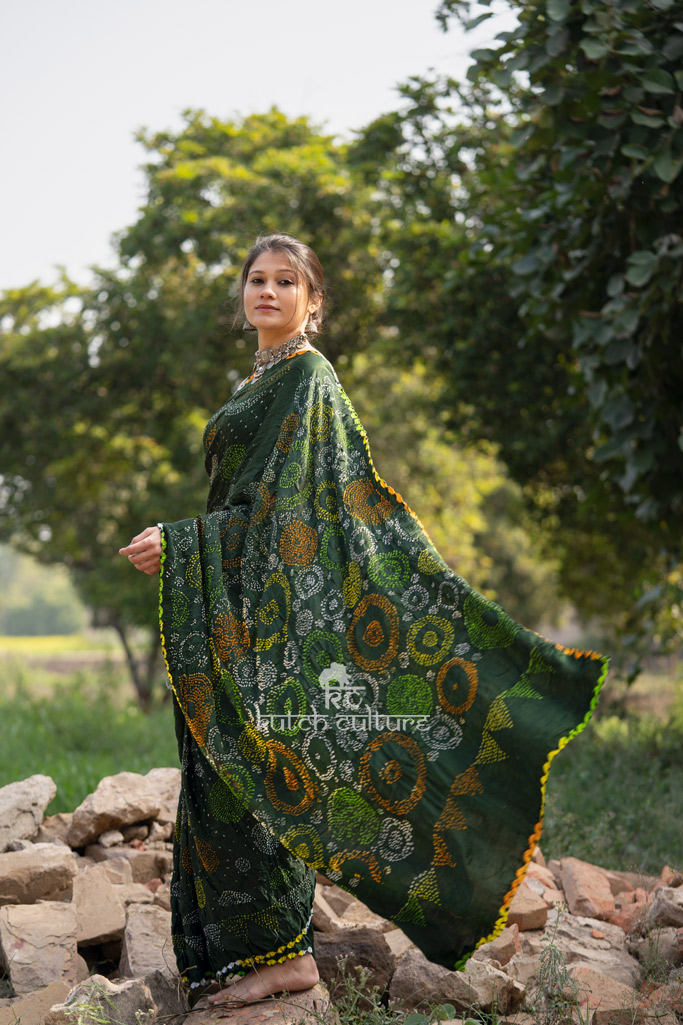 Green gajji silk bandhani saree