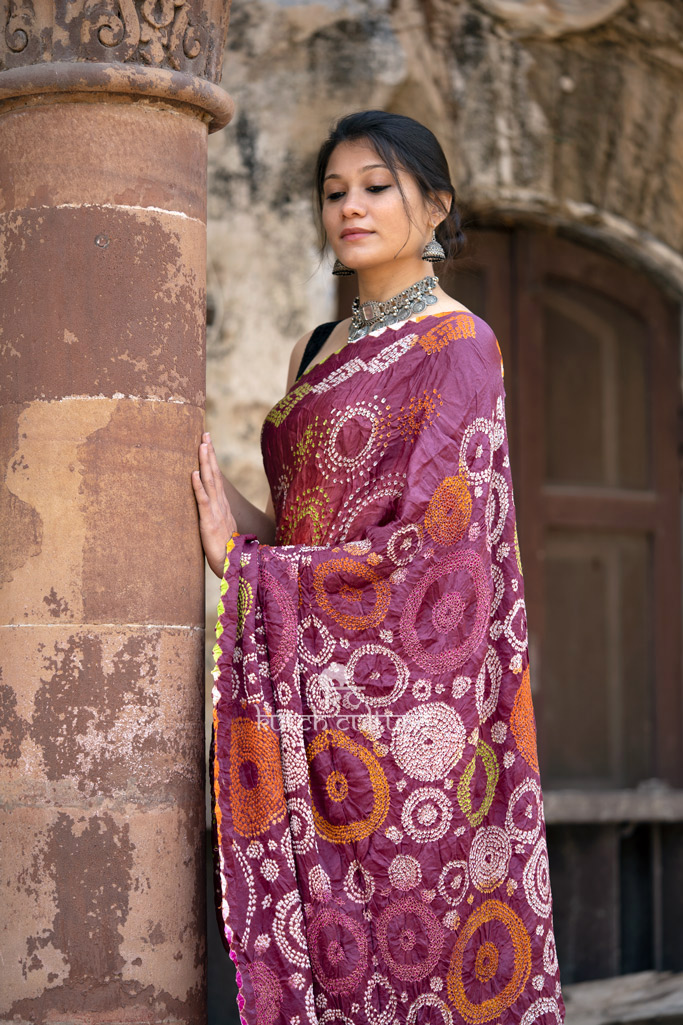 Multicolor gajji silk bandhani saree