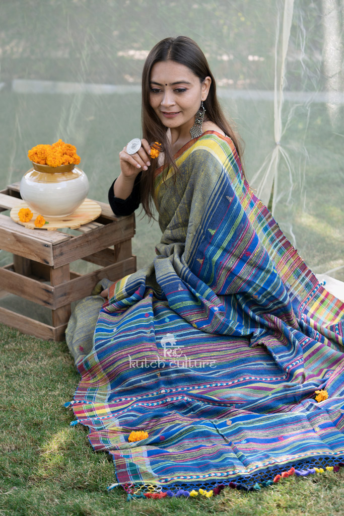Multicolor cotton tussar silk saree