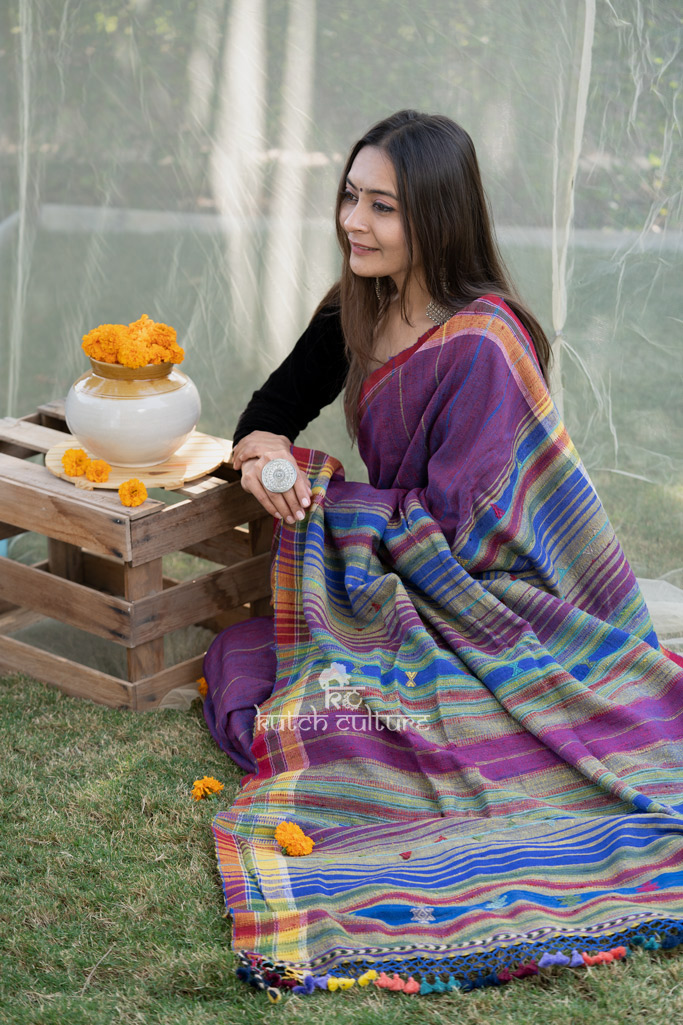 Purple cotton tussar silk saree
