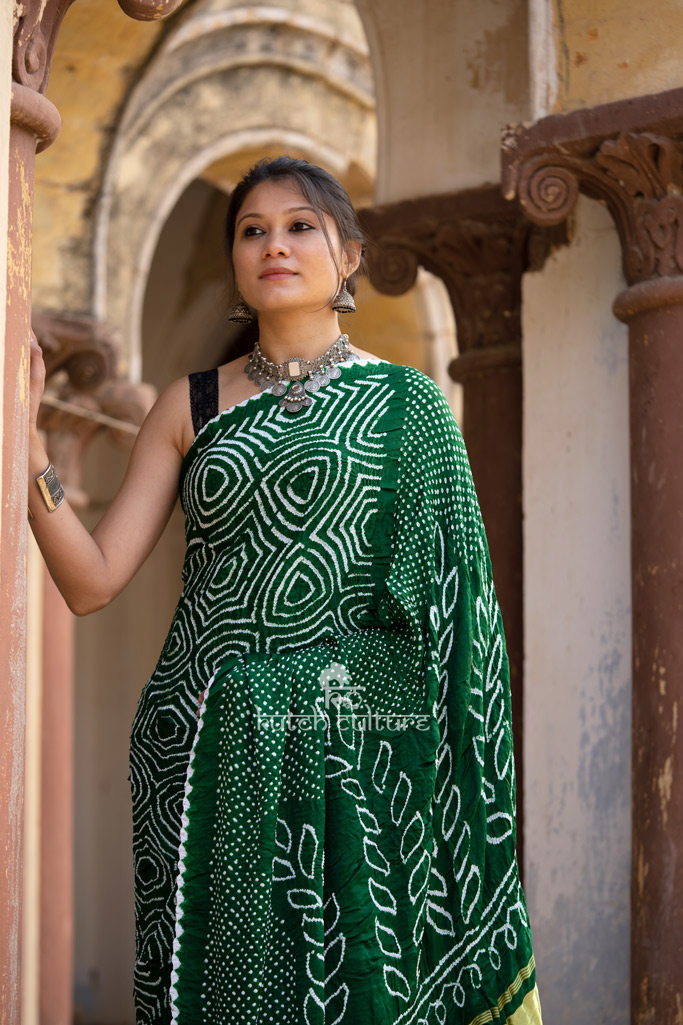 Mehndi green gajji silk bandhani saree