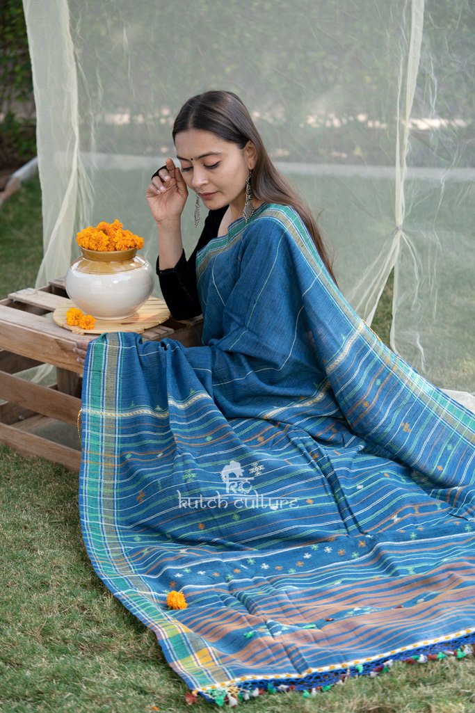 Kutchi cotton tussar silk saree