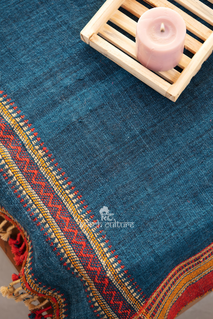 Blue With Multicolor Stripe Desi Sheep Wool Kutch Handweaving Throw