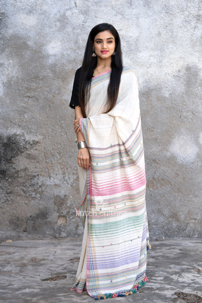 Multicolour cotton hand weaving saree