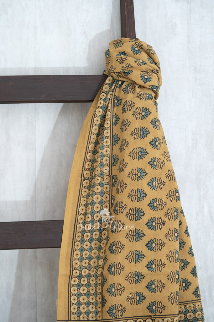 Blue and mustard designer unstitched kurta material