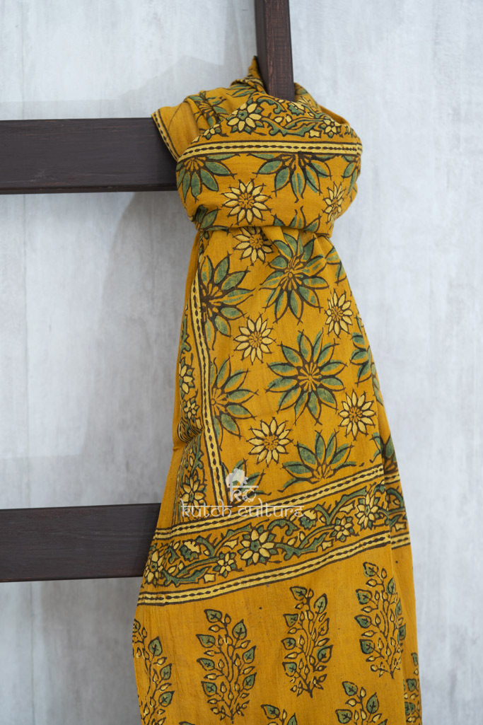 Green and yellow cotton ajrakh dress material