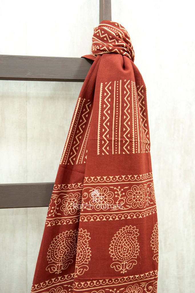 Black and red designer cotton ajrakh material for kurta