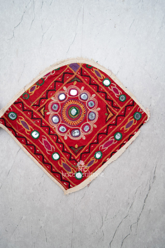 Red embroidery mirror work banjara patches
